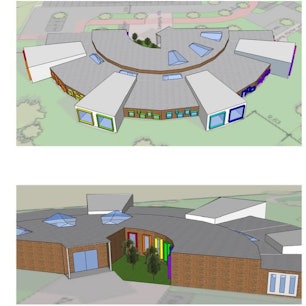 Das Gebäude ist aus vier unterschiedlichen Perspektiven zu sehen.