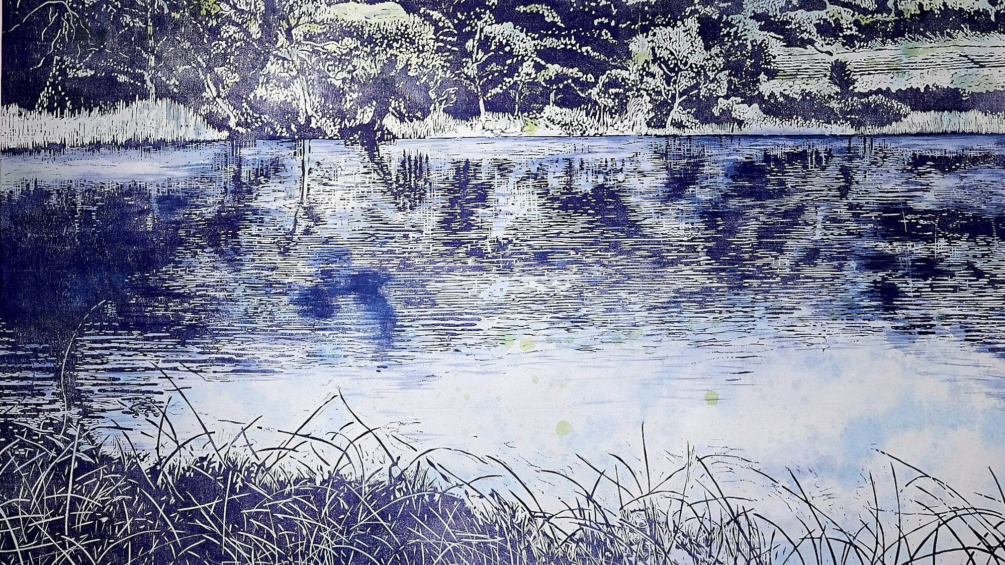 Die fertige Druckarbeit zeigt einen See in der Natur.