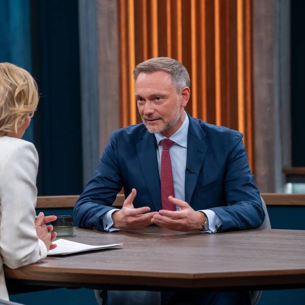 Caren Miosga und ihr Gast Christian Lindner (FDP) im Gespräch