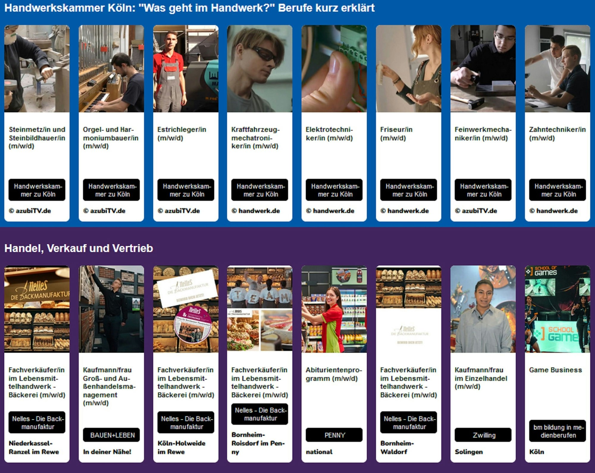 Informationen der Handwerkskammer und direkter Kontakt zu den Ausbildungsbetrieben.