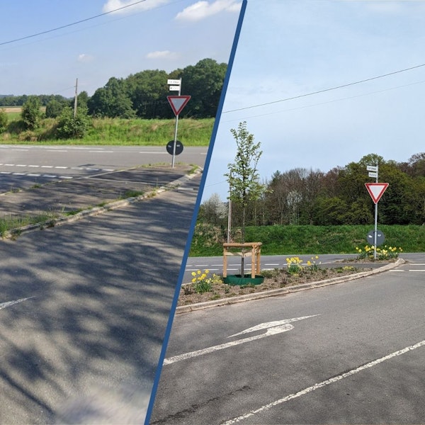 Die Stadt Rösrath sorgt für mehr Grün entlang von Straßen. In der Schneekaule ist anstelle einer asphaltierten Mittelinsel nun ein bepflanztes Beet zu sehen.