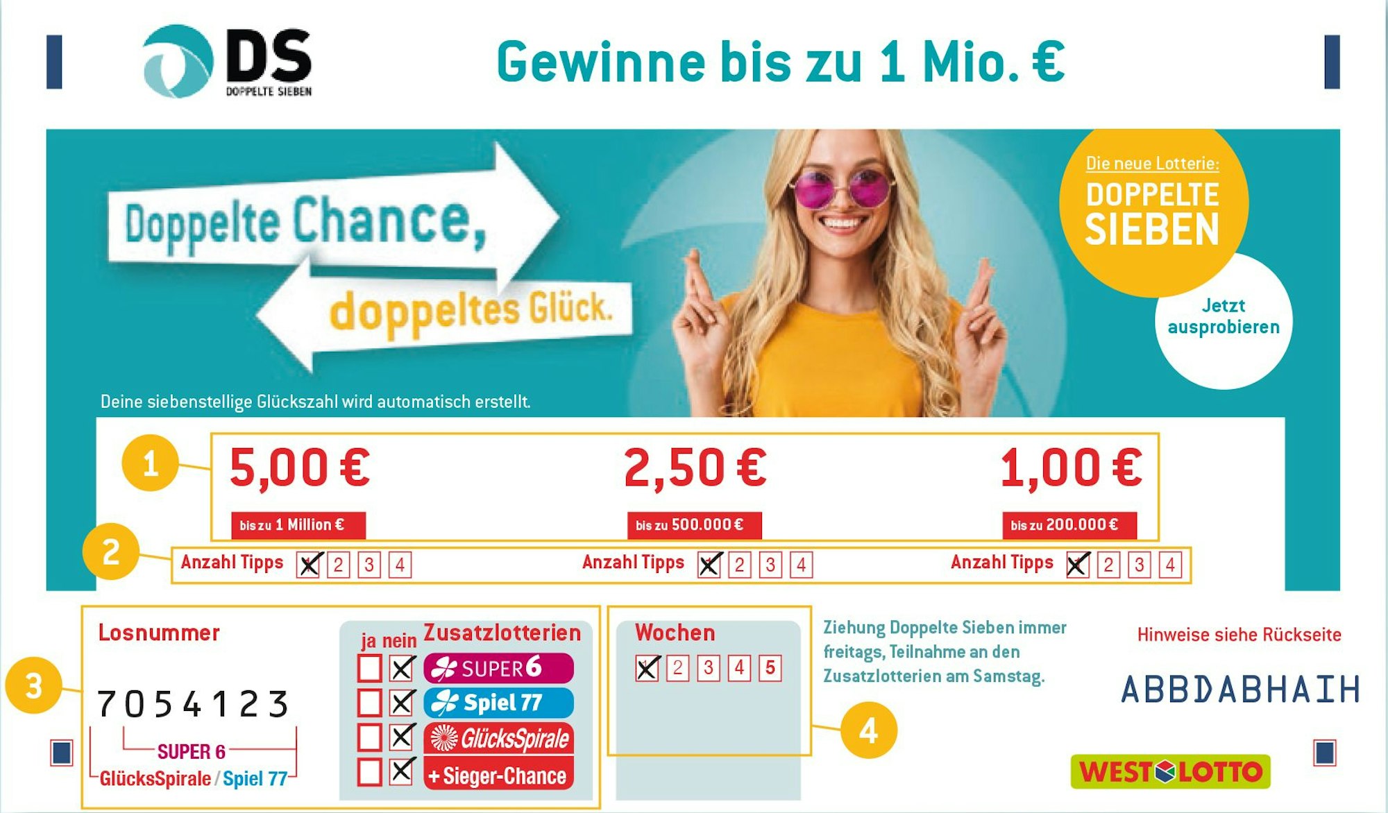 WestLotto Doppelte Sieben Spielschein
