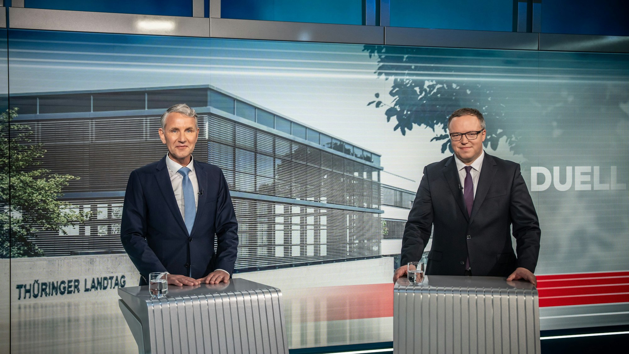 Ungleiche Kontrahenten: Björn Höcke und Mario Voigt bei Welt TV – vor allem Letzterer könnte profitieren.