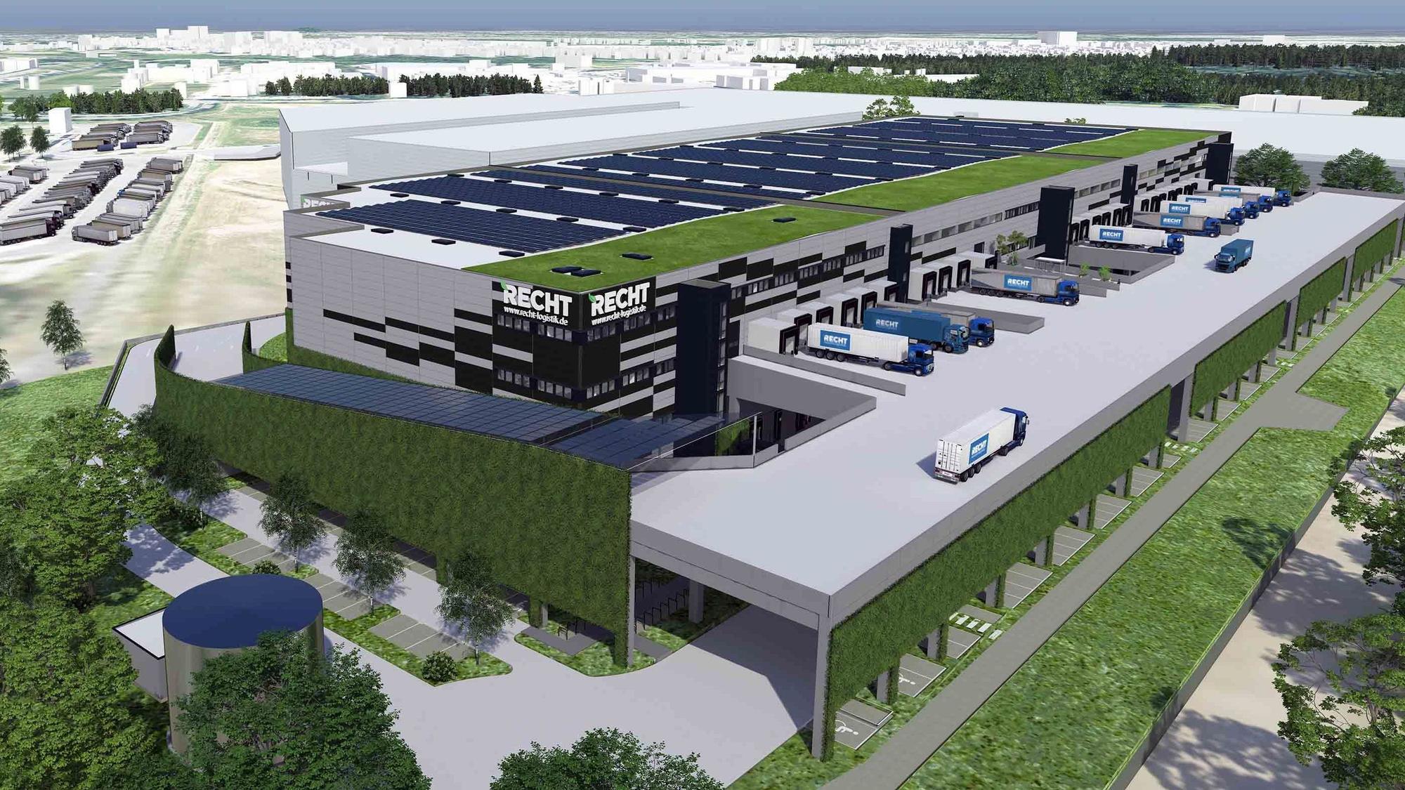 Die Visualisierung zeigt die geplante Logistikhalle 1 im Quartier „Fusion Cologne“.