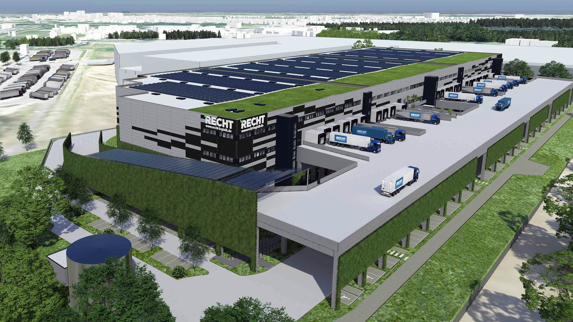 Die Visualisierung zeigt die geplante Logistikhalle 1 im Quartier „Fusion Cologne“.