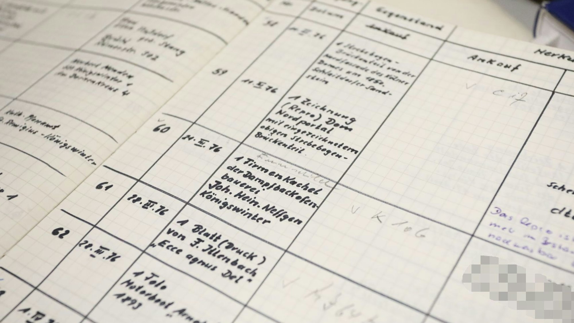 Mit der Hand geschriebene Einträge in einem Buch.