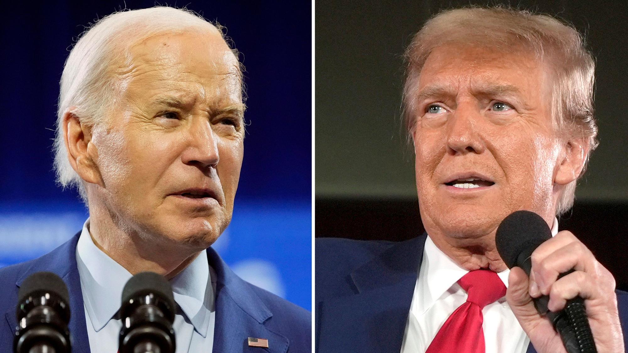 Eine Fotokollage zeigt den amtierenden US-Präsidenten Joe Biden und den früheren US-Präsidenten Donald Trump