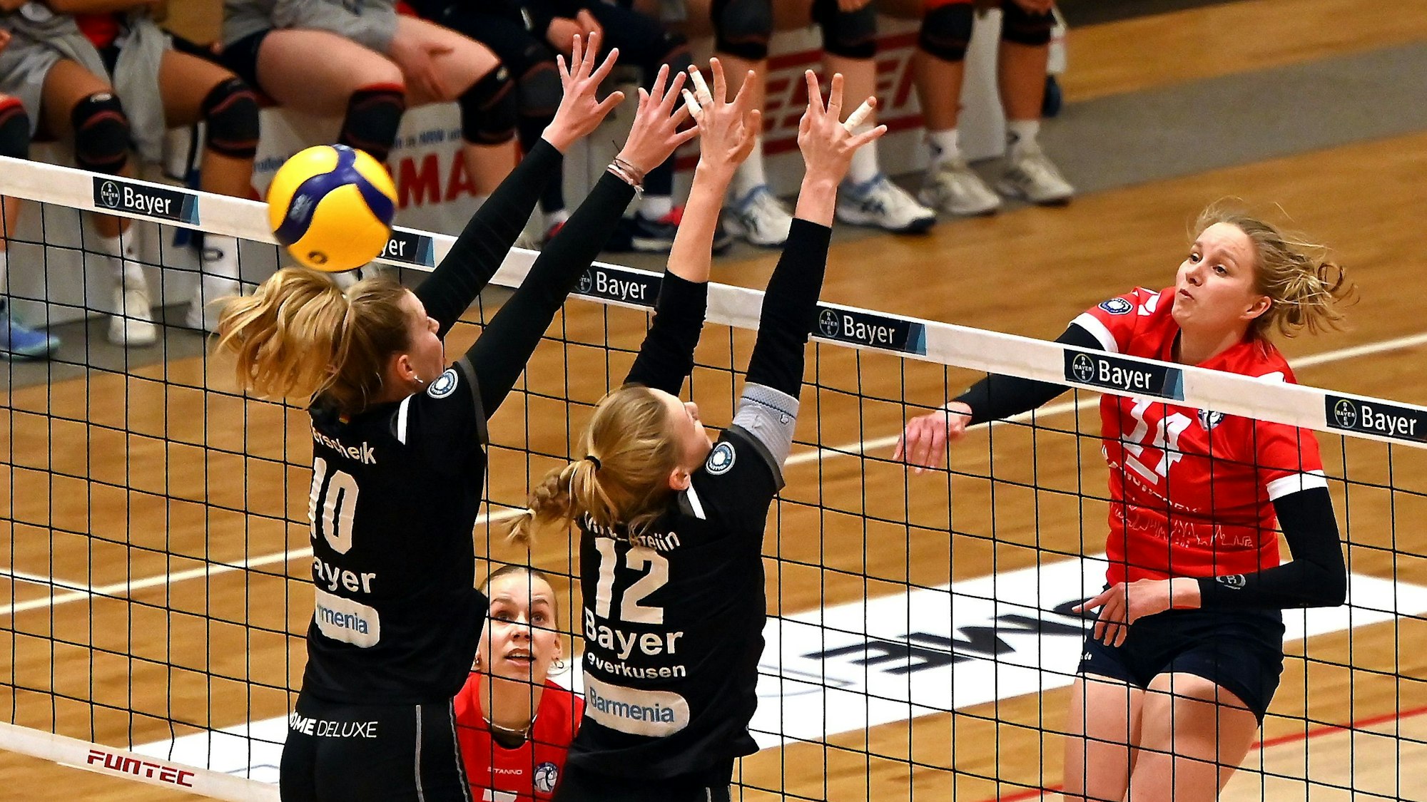04.03.2023, Volleyball-Bayer Leverkusen-DSHS Köln
rechts: Viola Torliene (Köln)
Foto: Uli Herhaus