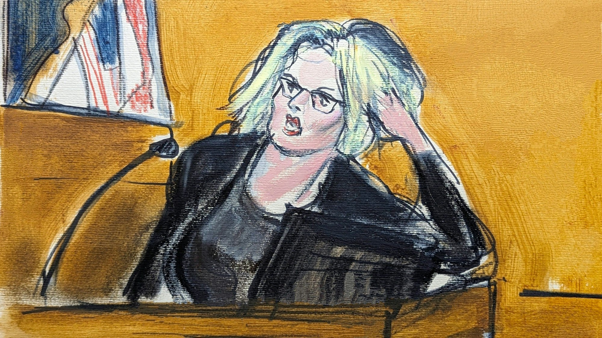 Die als Stormy Daniels bekannte Stephanie Clifford sagt vor einem Strafgericht in Manhattan über die Begegnung im Penthouse des ehemaligen US-Präsidenten Donald Trump aus und zeigt, wie sie Trump auf seinem Bett liegend vorfand.