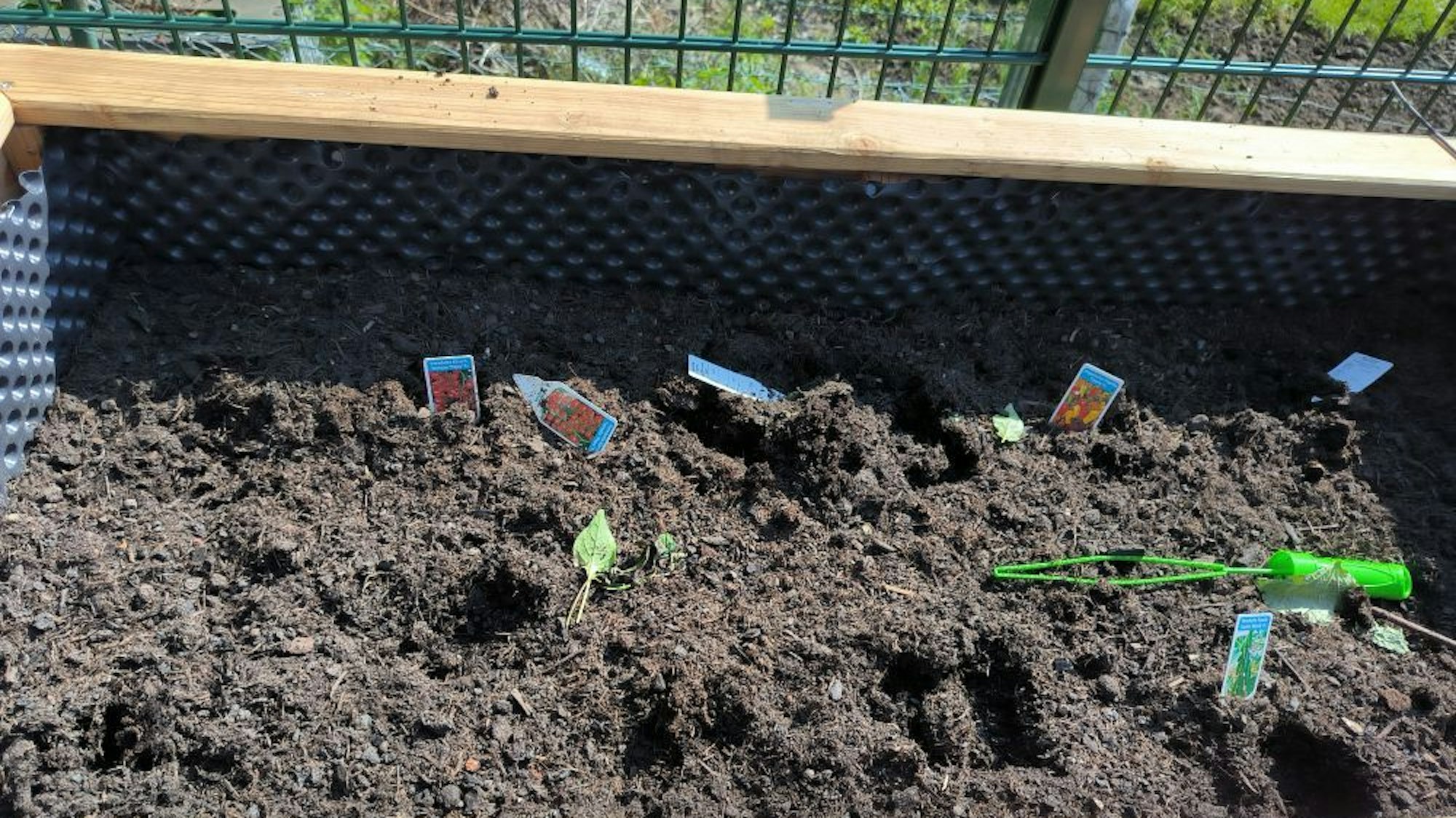 Zu sehen ist die nackte Erde in einem Hochbeet.
