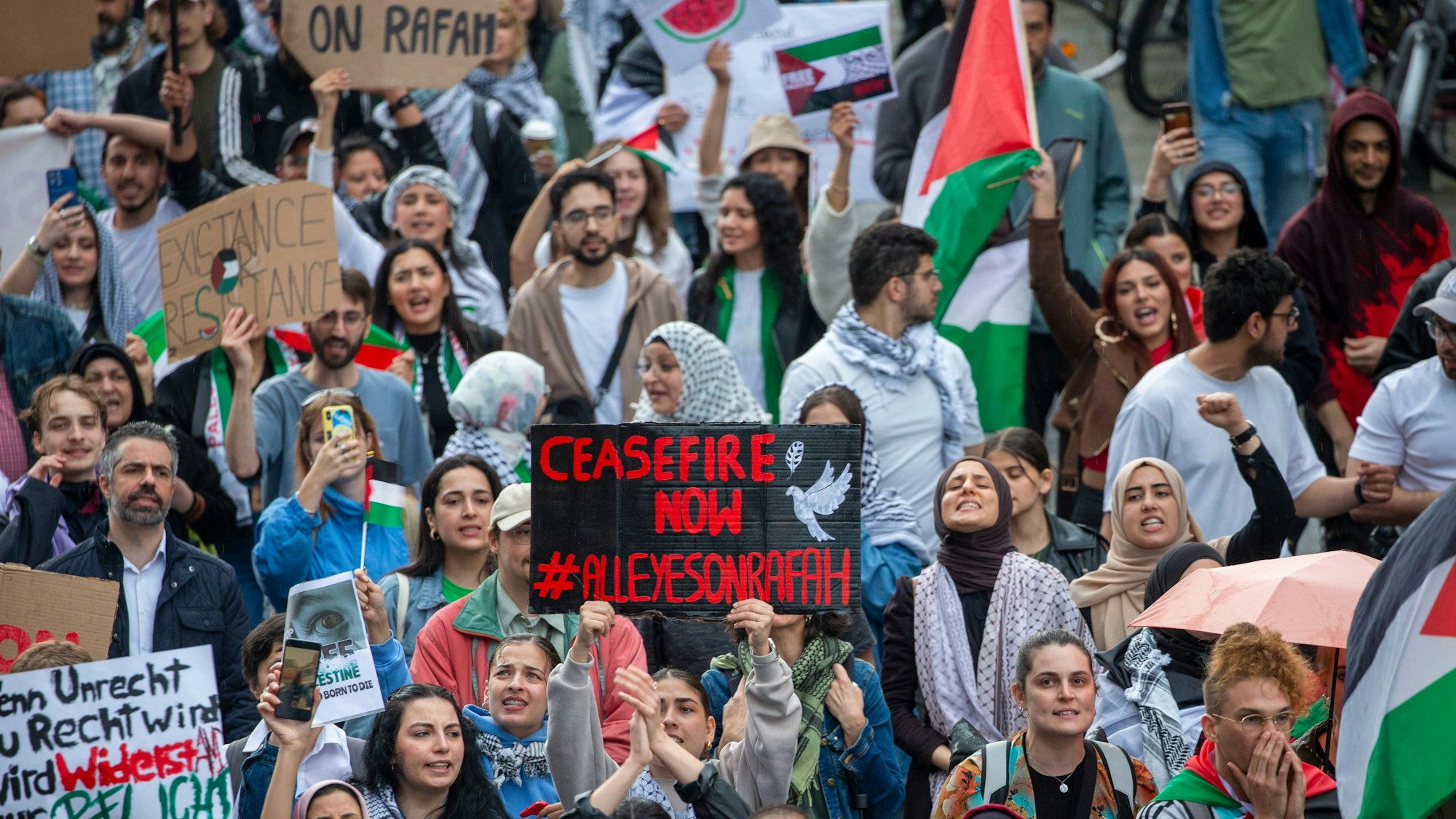 Teilnehmer bei der Pro-Palästina-Demo in Köln.
