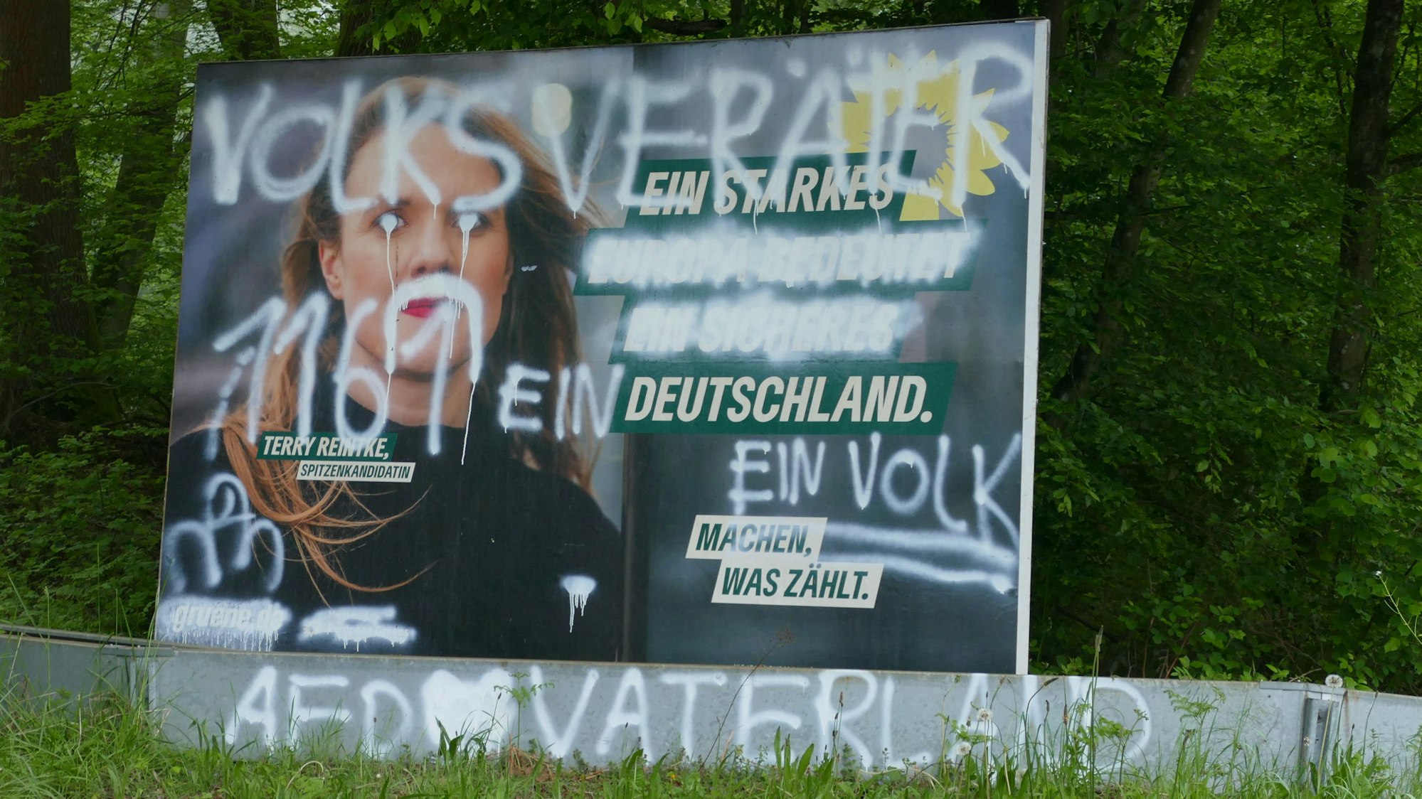 Ein Wahlplakat der Grünen ist beschmiert.