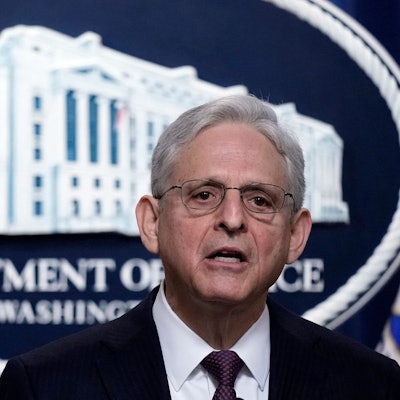 FILE - Attorney General Merrick Garland speaks during a news conference at the Justice Department in Washington, Friday, April 14, 2023. A top assassin for the Sinaloa drug cartel who was arrested by Mexican authorities last fall has been extradited to the U.S. to face drug, gun and witness retaliation charges, the Justice Department said Saturday, May 25, 2024. (AP Photo/Susan Walsh, File)