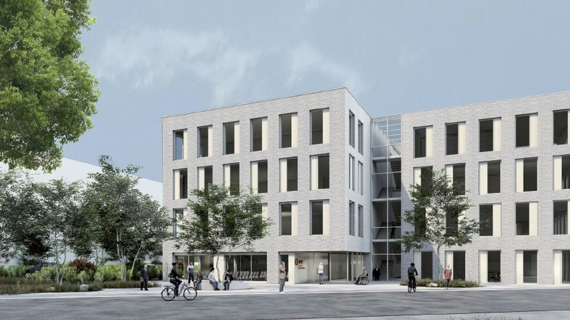 Das Bild zeigt eine Grafik des geplanten Akademiegebäudes der Agewis an der Steinmüllerallee.