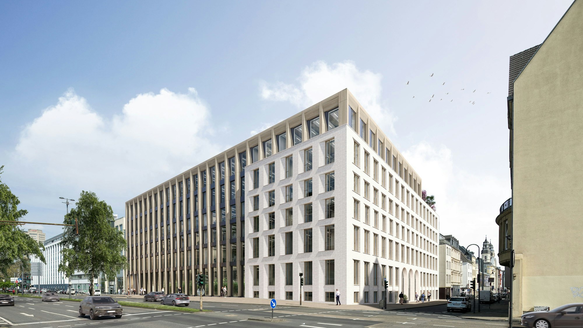 Visuelle Darstellung der Modernisierung der früheren AOK-Zentrale an der Machabäerstraße.