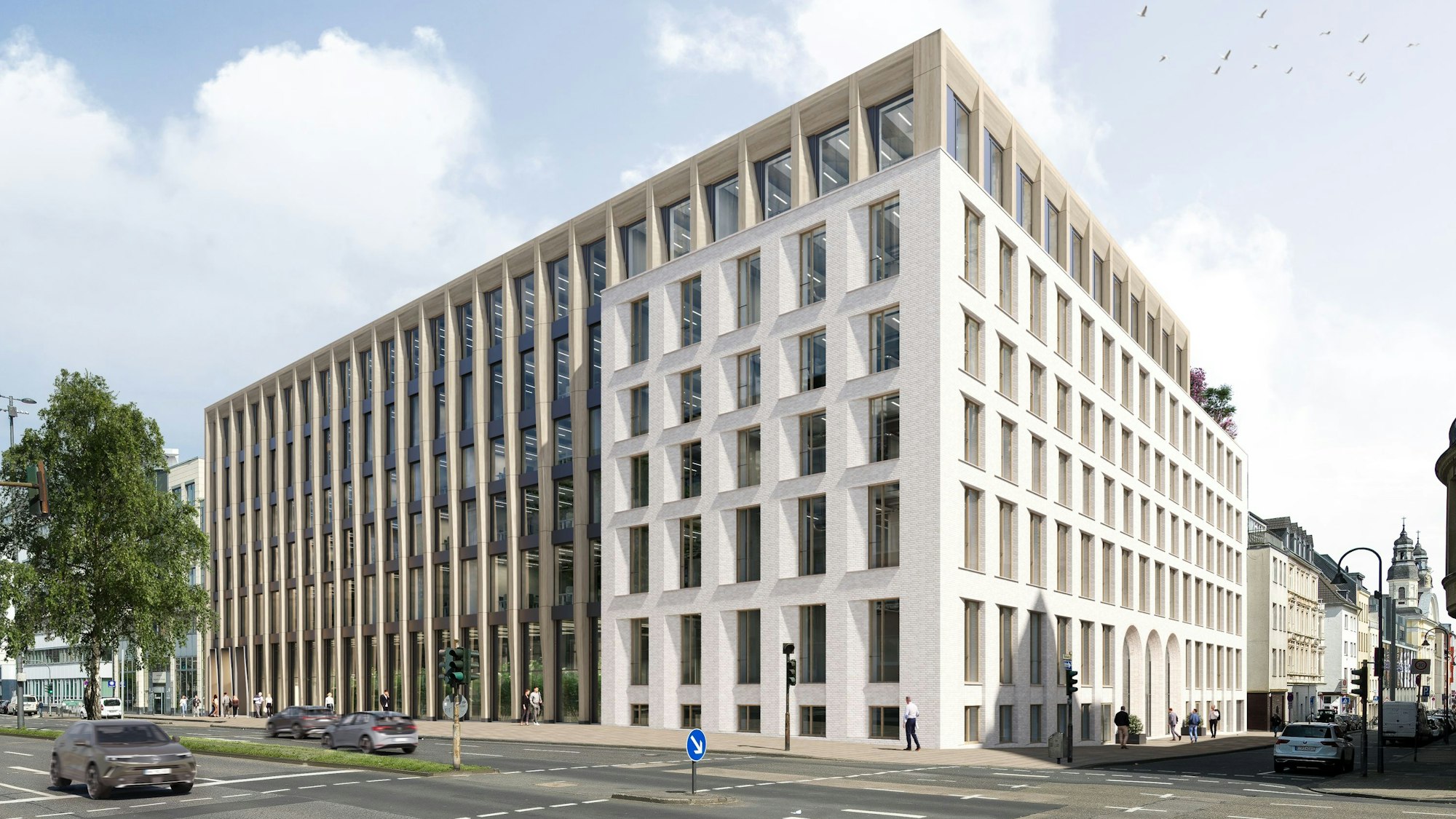 Ein Gebäude, zwei Gesichter: Die Architekten von Caspar planten zwei unterschiedliche Fassaden für Bestands- und Erweiterungsbau.