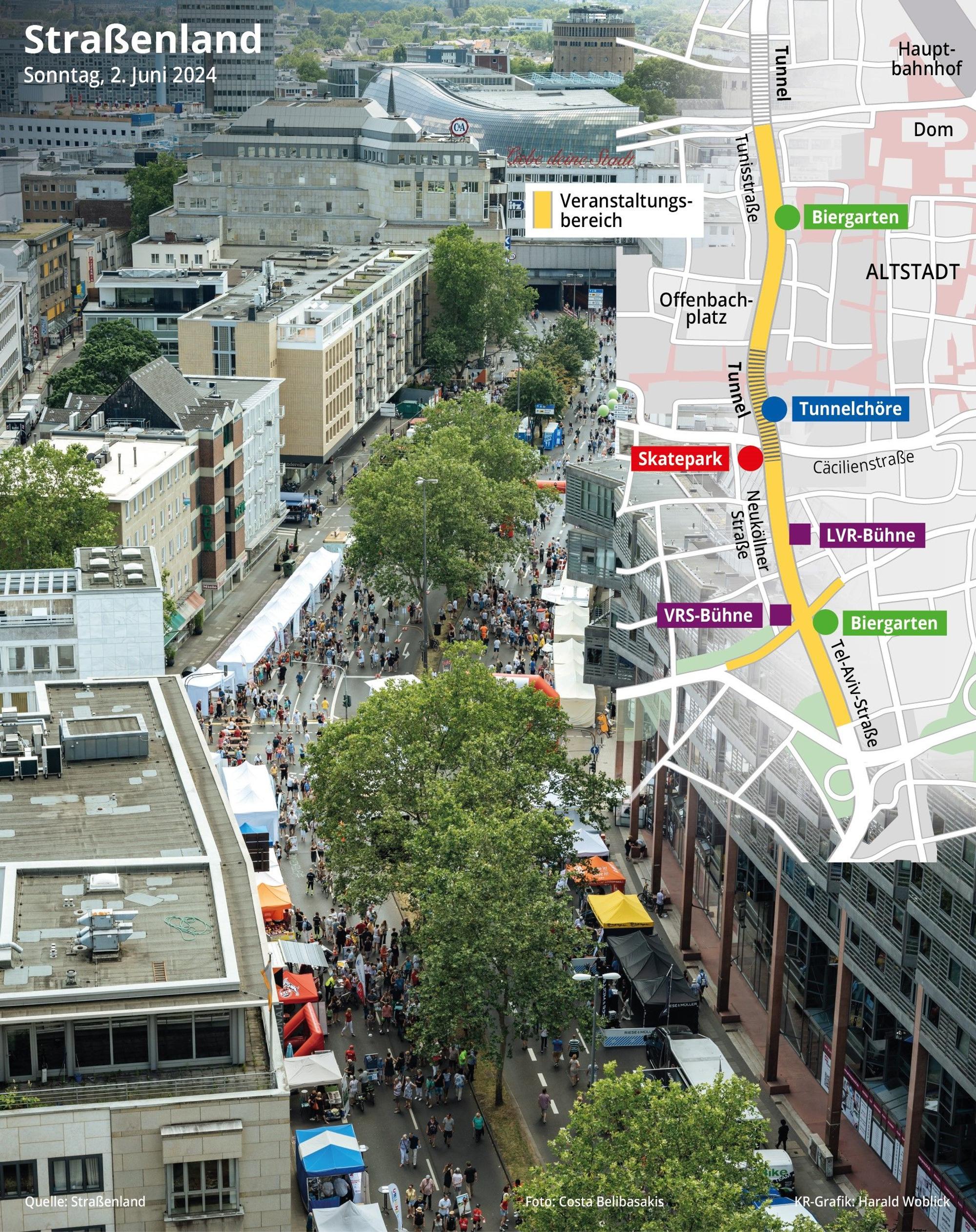 Der Bereich um den Kölner Offenbachplatz bei der ersten Ausgabe des „Strassenland“-Festivals 2019.