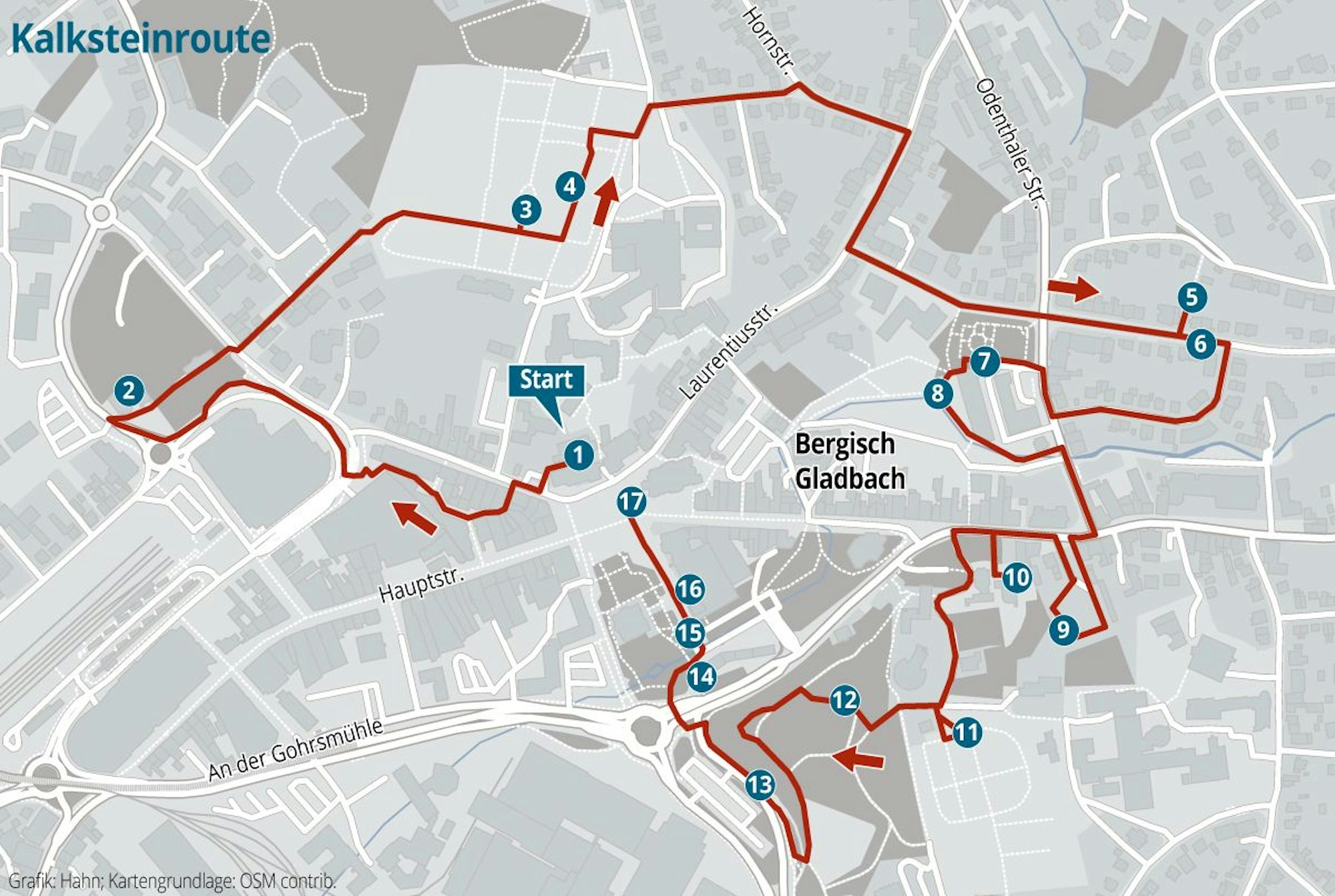 Kalksteinroute führt durch die Bergisch Gladbacher Stadmitte.