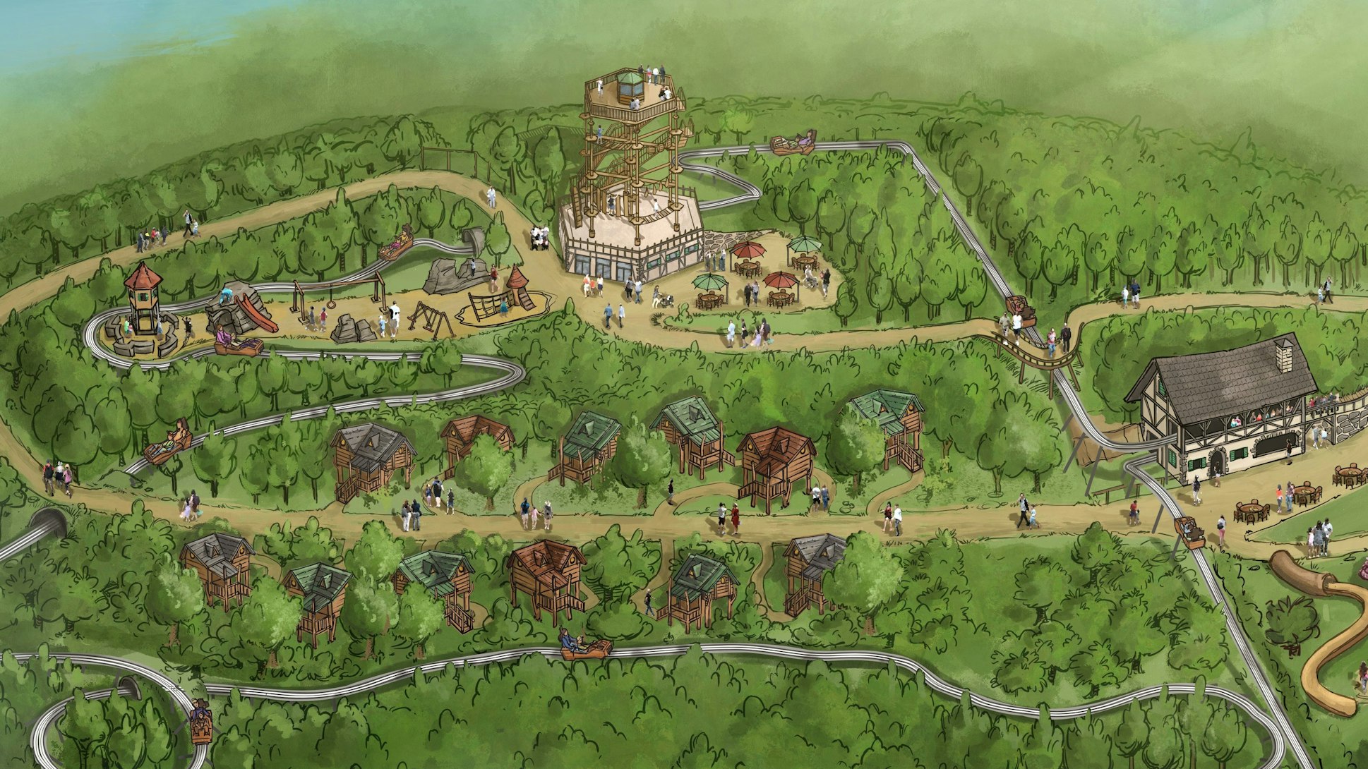 Übersicht des geplanten Erlebnisparks Eckenhagen mit Sommerrodelbahn.