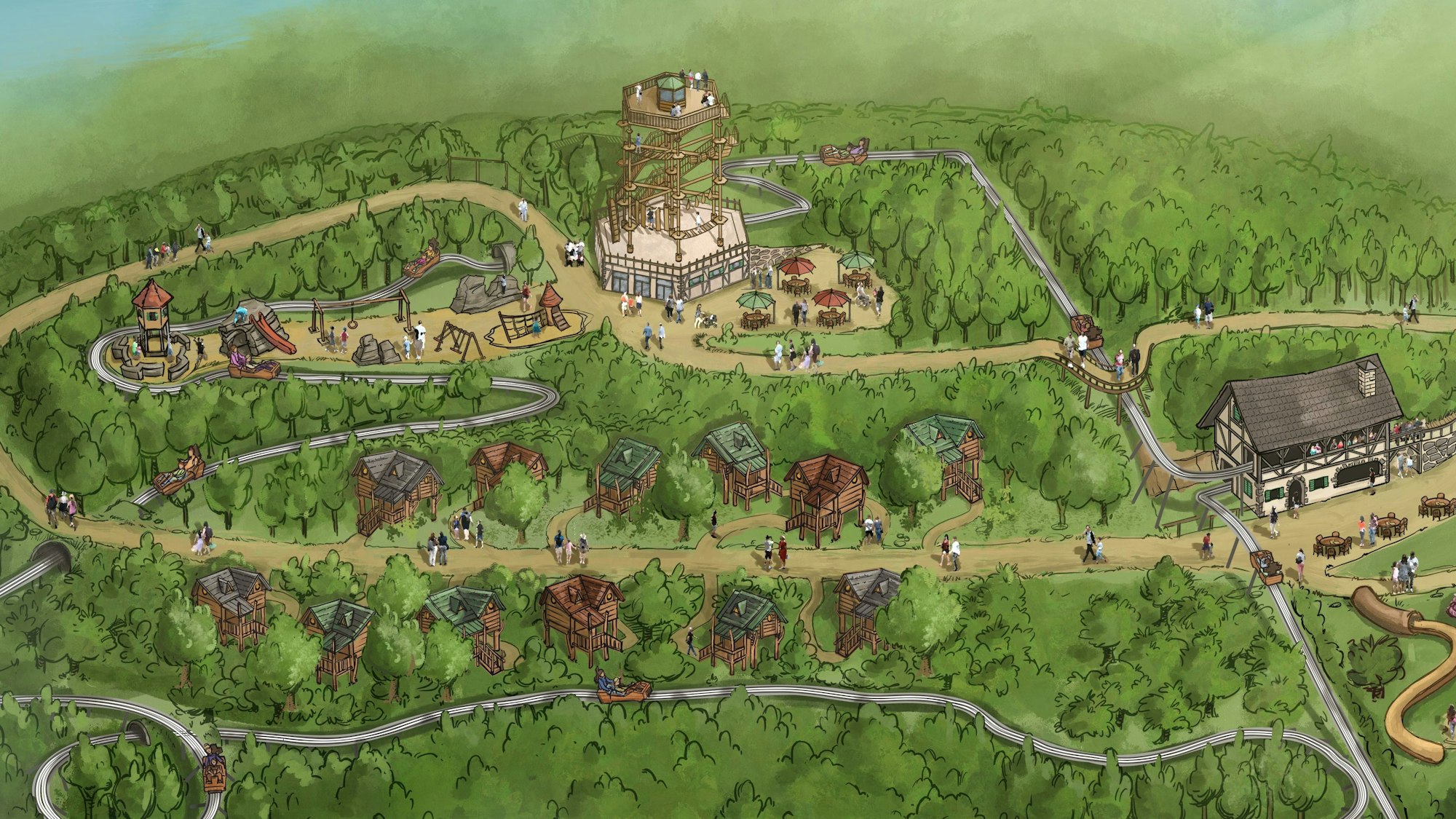 Übersicht des geplanten Erlebnisparks Eckenhagen mit Sommerrodelbahn.