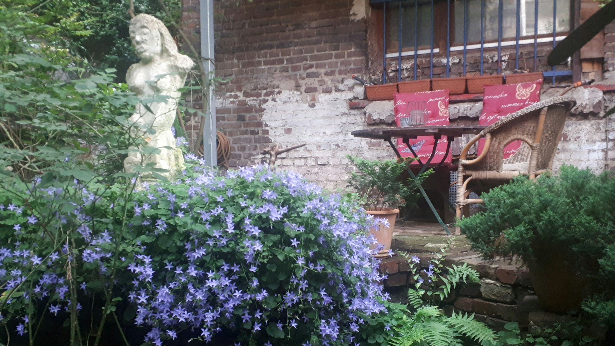 Künstler Günter LImburg hegt und pflegt seinen Garten im Innenhof hinter seinem Atelier