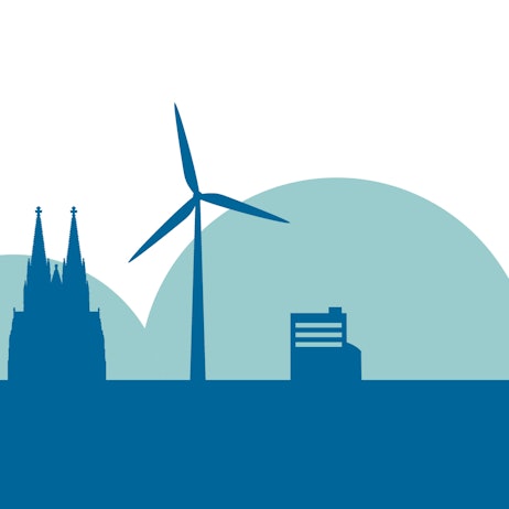 Eine Grafik zeigt die Höhe einer Windkraftanlage der 6,6-Megawatt-Kategorie im Vergleich zum Kölner Dom und dem Kreishaus des Oberbergischen Kreises in Gummersbach.