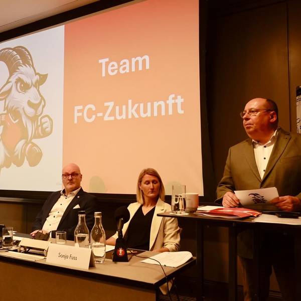 Dieses Trio will sich zum neuen Vorstand des 1. FC Köln wählen lassen: (v.r.n.l.) Sonja Fuss, Stefan Jung und Dieter Prestin.