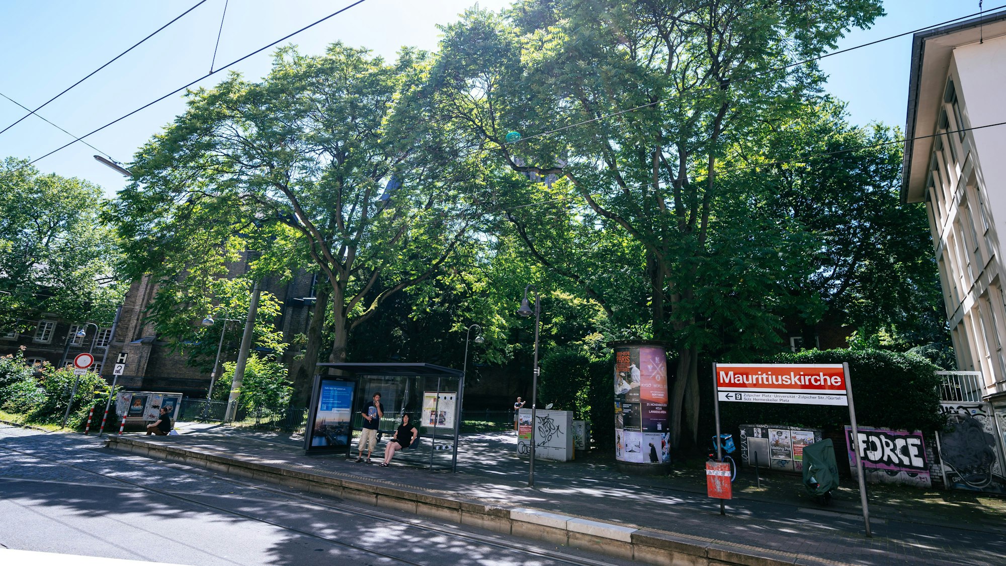 Die Haltestelle Mauritiuskirche.