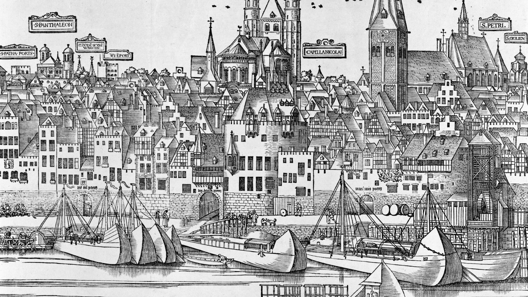 Stadtansicht von Anton Woensam, Zollpforte bis Markmannsgassenpforte, Holzschnitt von 1531