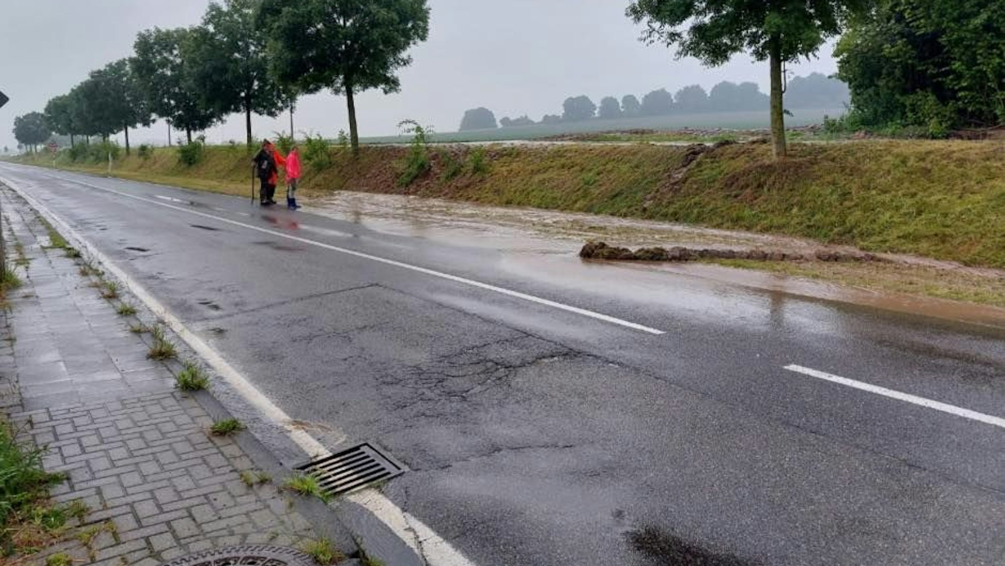 Wassermassen waren von einem abschüssigen Feld auf die L 93 gelaufen.