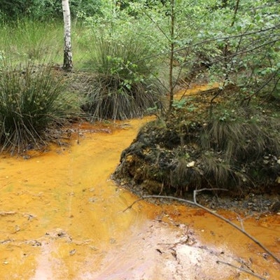 Rötlich-braun gefärbtes Wasser in der Nähe des Gewerbegebietes Kerpen-Türnich.