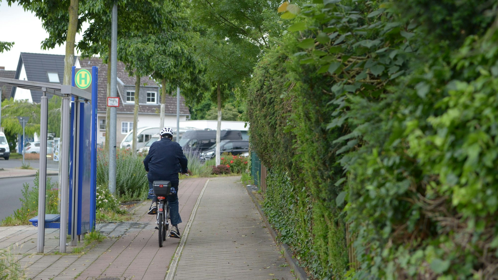 Ein Radfahrer ist auf einem Fahrradweg unterwegs.