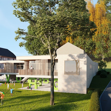 So soll die Kita Volberg einmal aussehen. In der Animation ist alles perfekt.