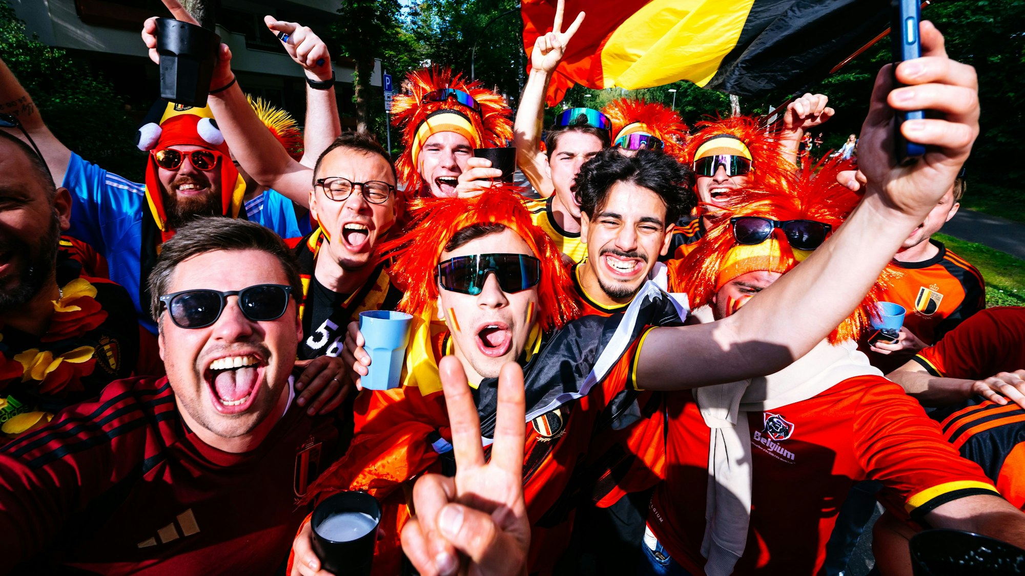 Die belgischen Fans in der Kölner Innenstadt.