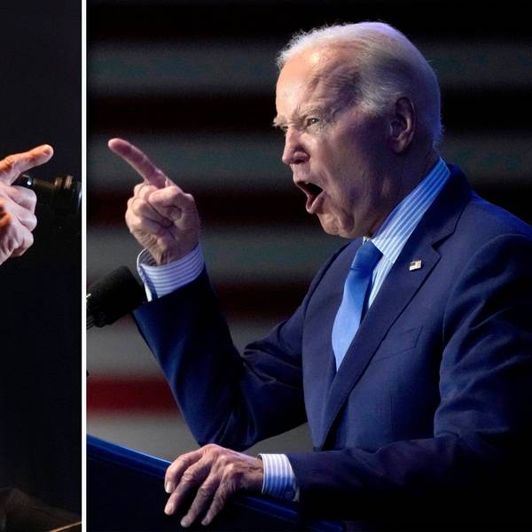 Joe Biden (r) und Donald Trump (l) scheinen sich in einer Bildkombination gegenseitig anzubrüllen. Dennoch entstanden die Bilder bei getrennten Veranstaltungen Anfang des Jahres. So in etwa stellen sich aber einige die kommende TV-Präsidentschaftsdebatte vor. (Archivbild)