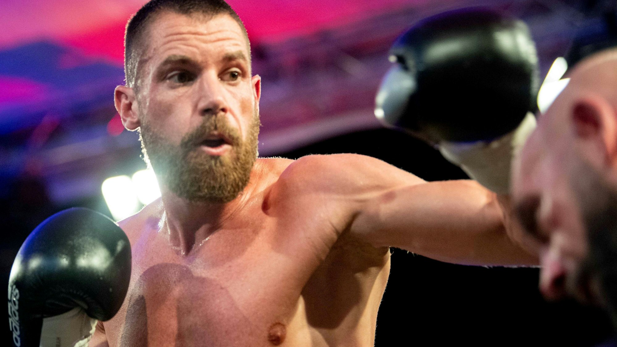 Das Bild zeigt Benny Blindert während des Kampfs gegen Vendetta.