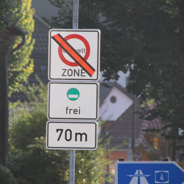 Am 1. Oktober 2017 wurde im Overather Zentrum eine Umweltzone eingerichtet (Foto von September 2017).