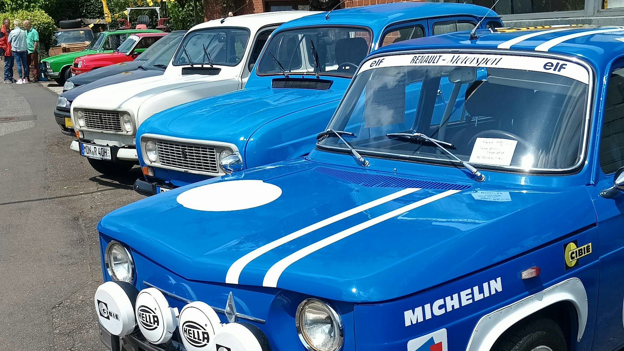 Verschiedene Renault-Modelle parken in einer Reihe.