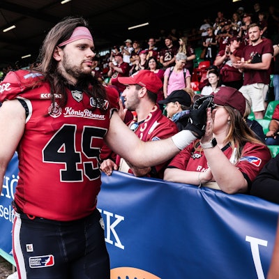 American Football, European League of Football Saison 2024 3.Spieltag Madrid Bravos at Rhein Fire Düsseldorf 08.06.2024, Stadion Niederrhein Martin Pinter Rhein Fire Düsseldorf, 45 Oberhausen Stadion Niederrhein Nordrhein-Westfahlen Deutschland *** Sport, American Football, European League of Football Season 2024 3 Matchday Madrid Bravos at Rhein Fire Düsseldorf 08 06 2024, Stadion Niederrhein Martin Pinter Rhein Fire Düsseldorf, 45 Oberhausen Stadion Niederrhein Nordrhein Westfahlen Germany