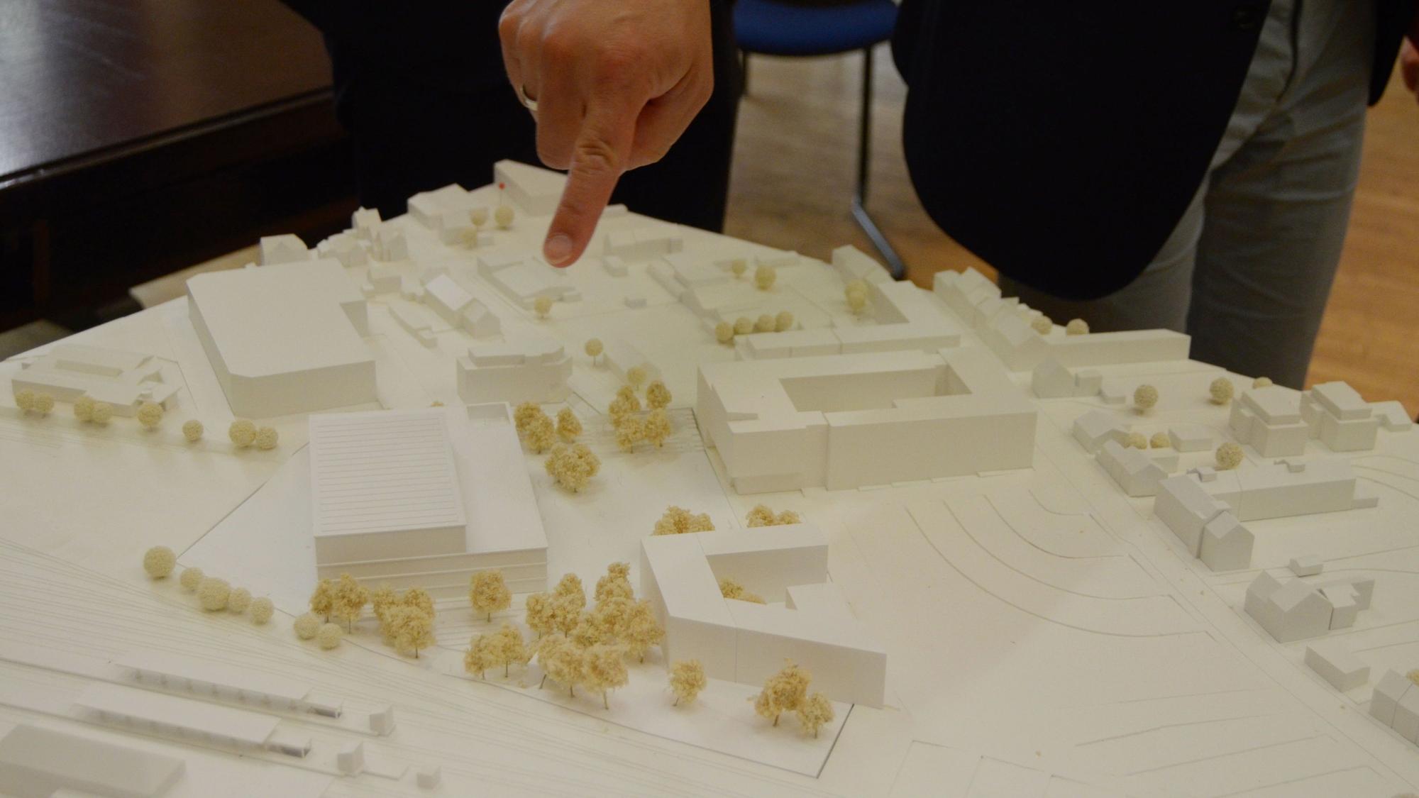 Das Modell der City Süd zeigt, wo die geplanten Gebäude platziert werden sollen.