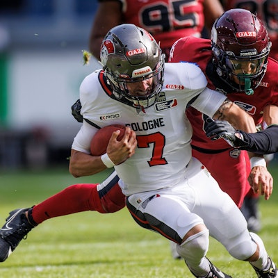 07.07.2024, American Football, European League of Football 2024, Rhein Fire Düsseldorf - Cologne Centurions, Schauinsland-Reisen-Arena Isaiah Weed Cologne Centurions Duisburg NRW Deutschland *** 07 07 2024, American Football, European League of Football 2024, Rhein Fire Düsseldorf Cologne Centurions, Schauinsland Reisen Arena Isaiah Weed Cologne Centurions Duisburg NRW Germany 20240707173024