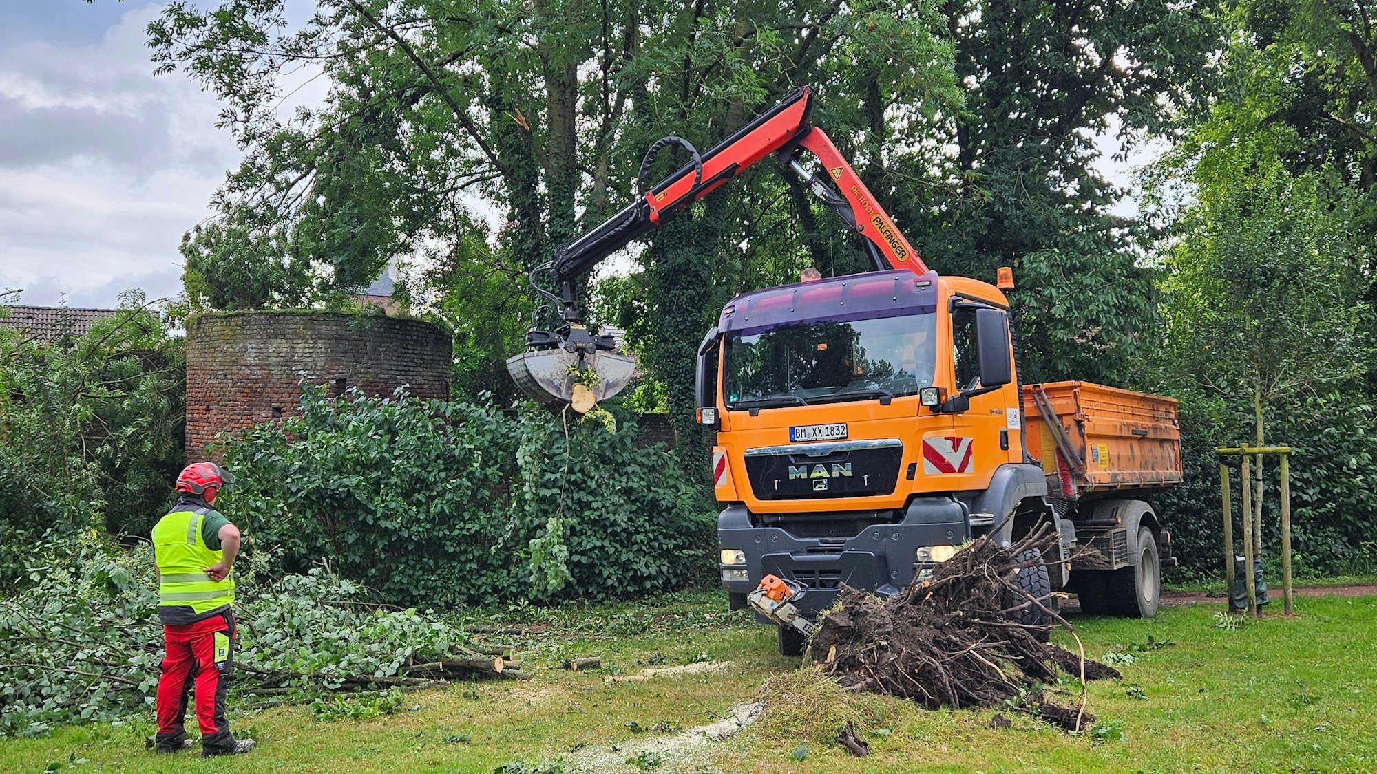Außerhalb der Stadtmauern wurden Dutzende Bäume entwurzelt.
