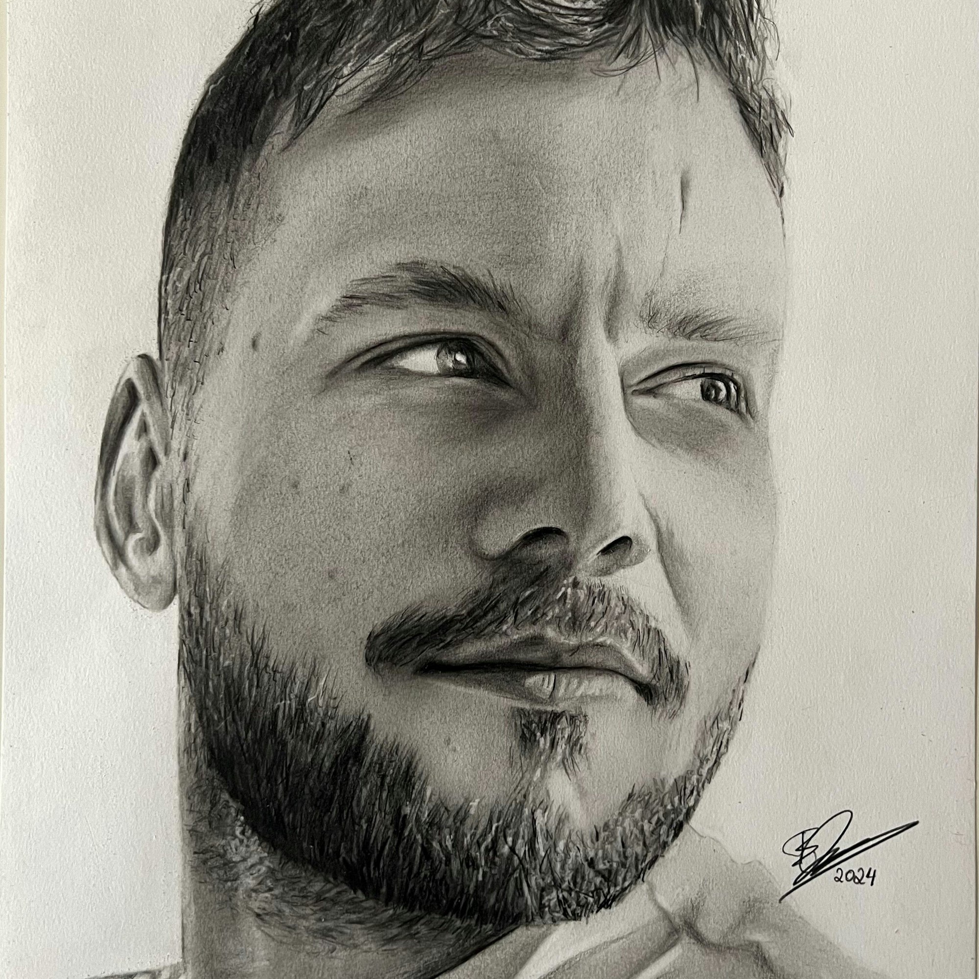 Für die Ausstellungseröffnung hat Fabio Dal Pos ein Porträt seines Freundes gezeichnet.