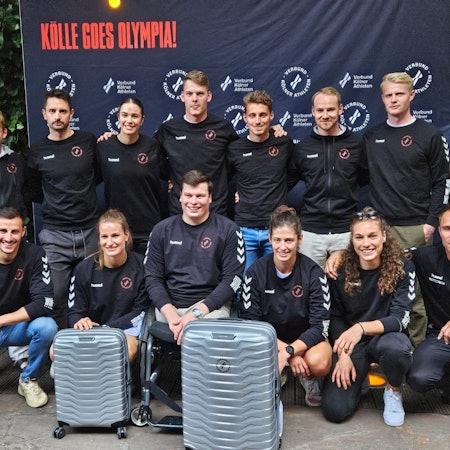 Der Verbund Kölner Athleten, oben (v.r.): Tom Grambusch (Hockey), Christopher Rühr (Hockey), Johannes Grosse (Hockey), Jean Danneberg (Hockey), Steffi von Berge (Boxen), Matyas Szabo (Fechten), Thies Prinz (Hockey). Unten (v.r.): Alexander Wieczerzak, (Judo), Leonie Fiebig (Bob), Miriam Butkereit (Judo), Lukas Schiwy (Sitzvolleyball), Anna-Maria Wagner (Judo), Timur Oruz (Hockey)