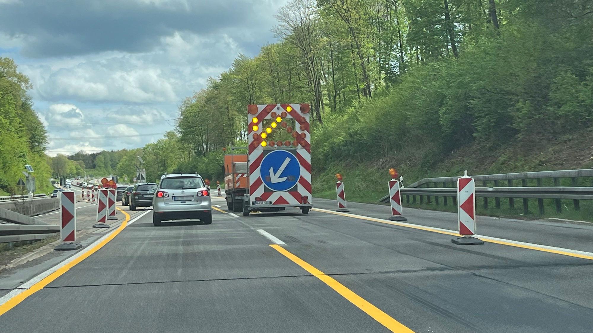 Eine Baustelle auf der A4 bei Gummersbach.