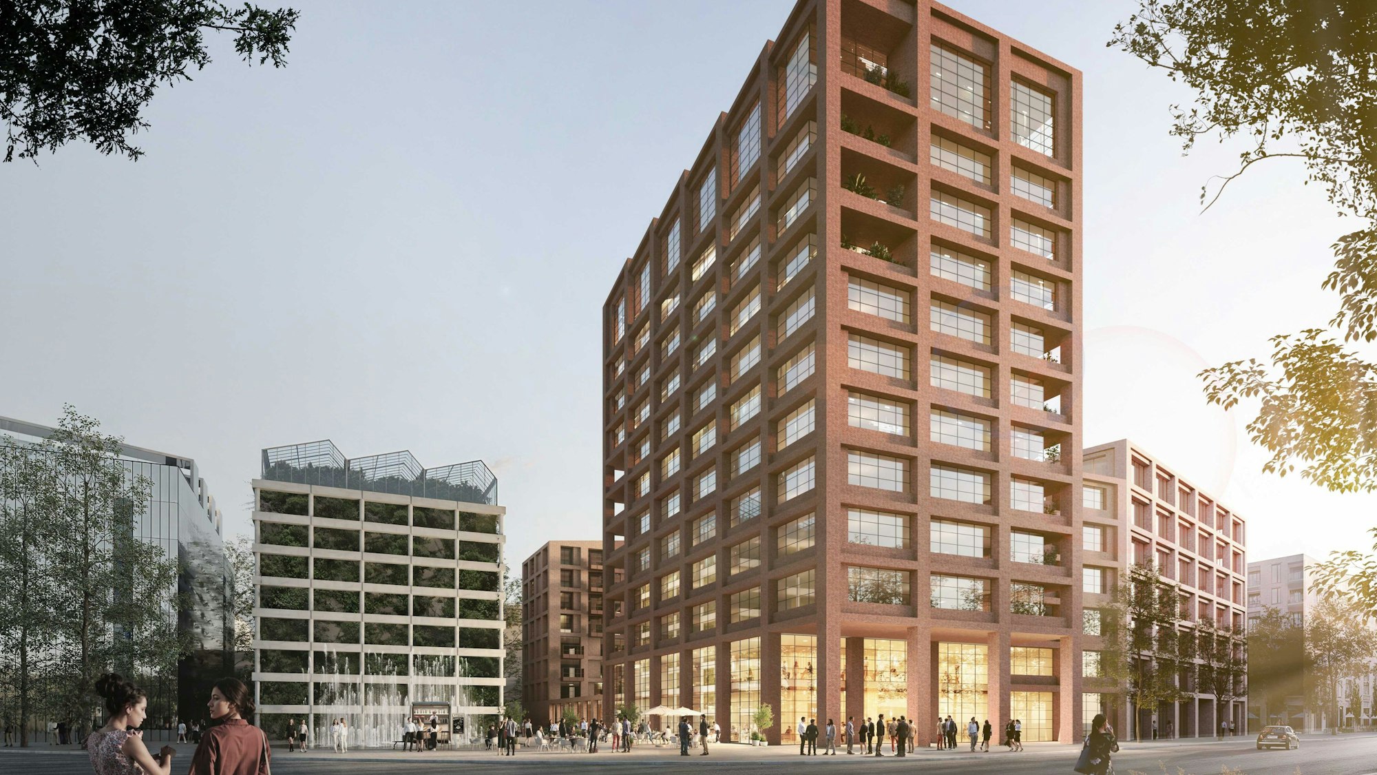 Ein Entwurf von einem Bürogebäude, das zwölf Stockwerke hoch ist