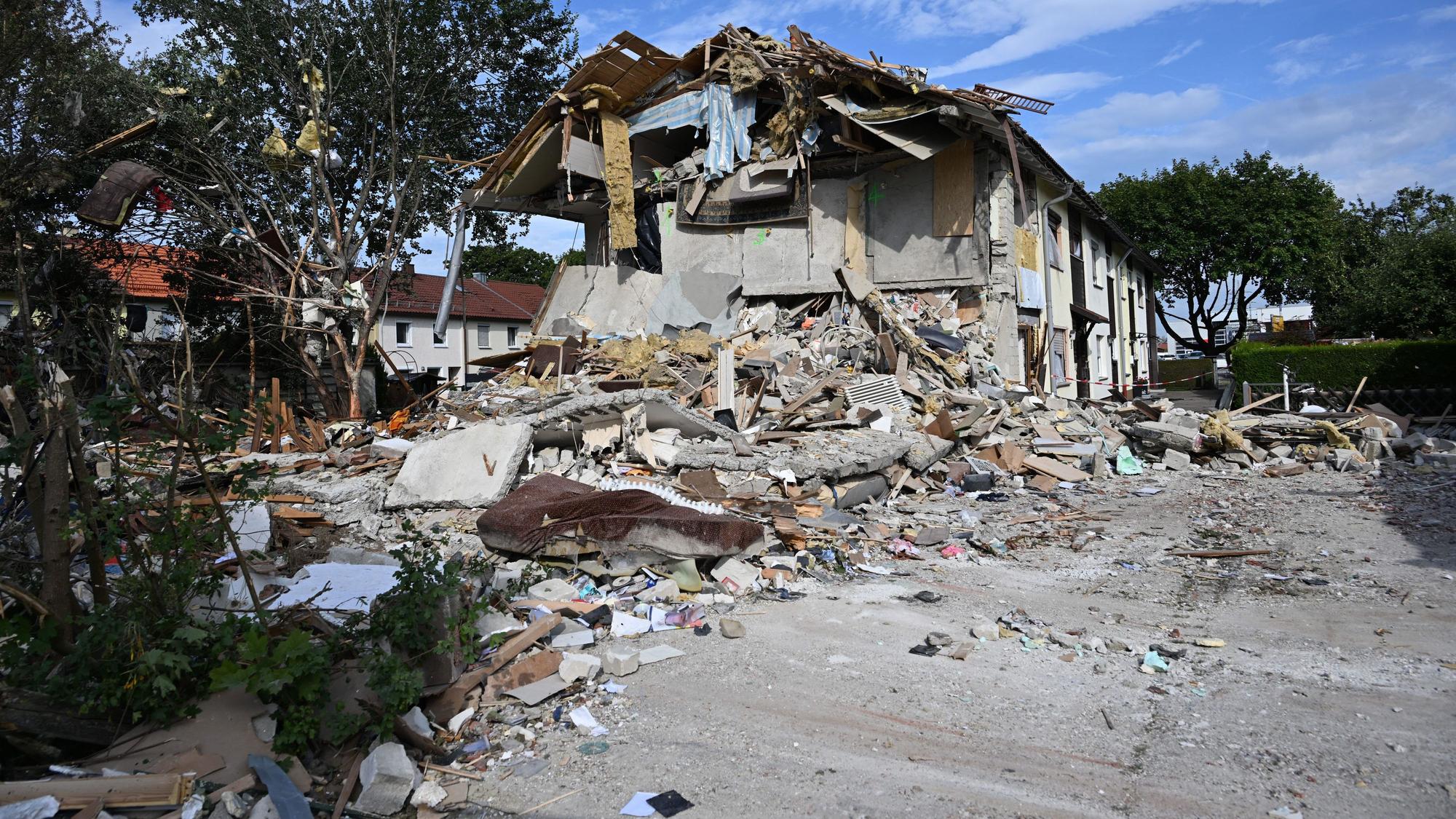 Die Trümmer eines zerstörten Hauses im bayerischen Memmingen.