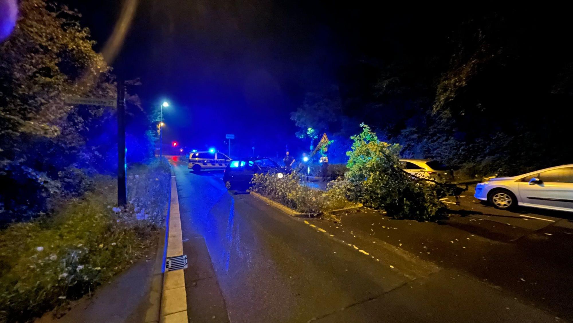 Das Bild zeigt den Schriftzug Polizei auf einem Polizeifahrzeug.
