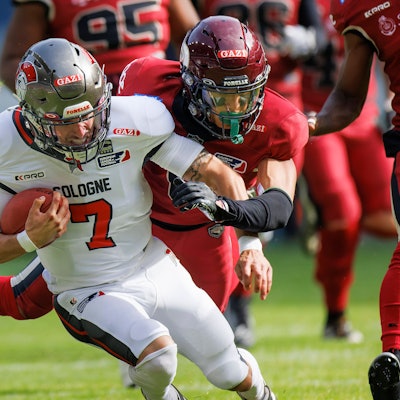 07.07.2024, American Football, European League of Football 2024, Rhein Fire Düsseldorf - Cologne Centurions, Schauinsland-Reisen-Arena Isaiah Weed Cologne Centurions Duisburg NRW Deutschland *** 07 07 2024, American Football, European League of Football 2024, Rhein Fire Düsseldorf Cologne Centurions, Schauinsland Reisen Arena Isaiah Weed Cologne Centurions Duisburg NRW Germany 20240707173058-2