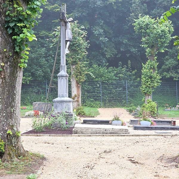 Rund um die Priestergräberanlage sind Fahrspuren zu sehen.